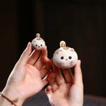 Handmade Creative Design White Duanni Leopard Pattern Lucky Cat Tea Pet