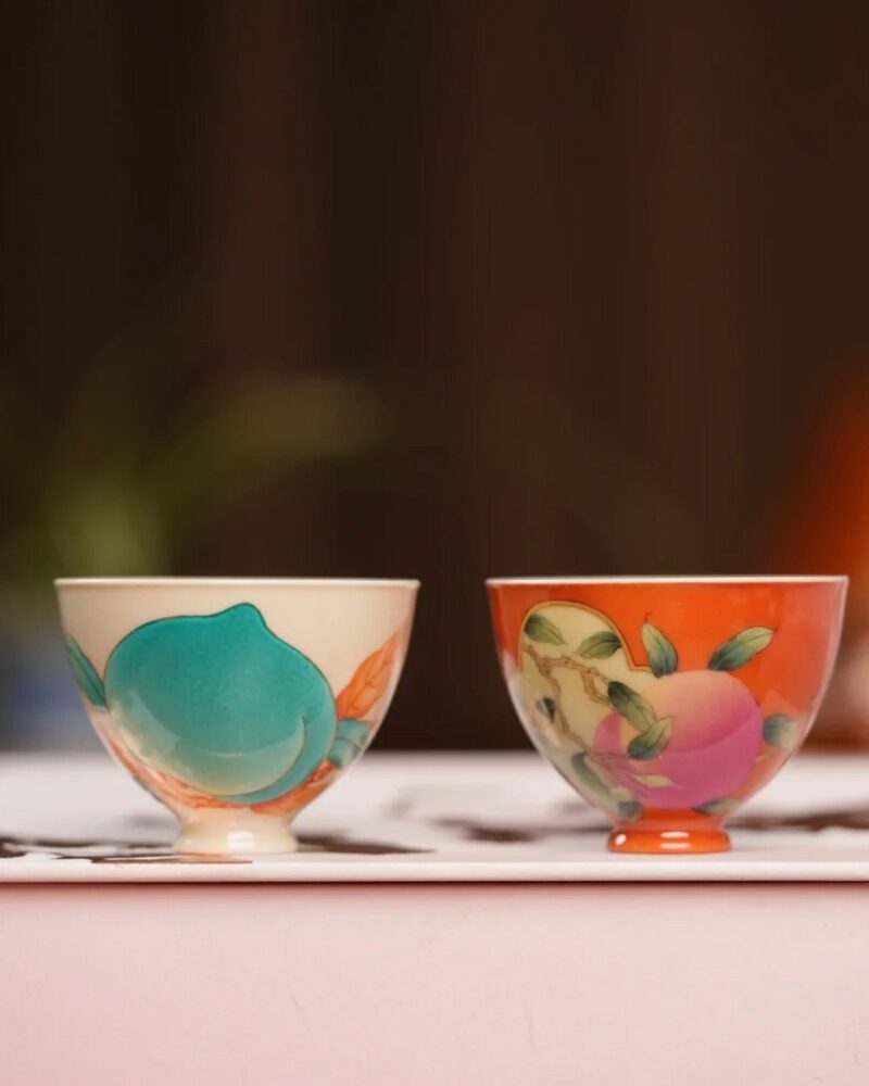 Handmade-Hand-painted-Chinese-Style-Porcelain-Longevity-Peach-Chicken-Heart-50ml-Host-Cup3 Handmade Hand-painted Chinese Style Porcelain Longevity Peach Chicken Heart 50ml Host Cup