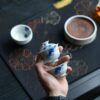 Handmade Hand-painted Qinghua Porcelain Blue and White Mandarin Fish Gaiwan Set