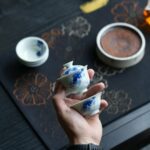 Handmade Hand-painted Qinghua Porcelain Blue and White Mandarin Fish Gaiwan Set
