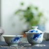 Handmade Hand-painted Qinghua Porcelain Blue and White Mandarin Fish Gaiwan Set