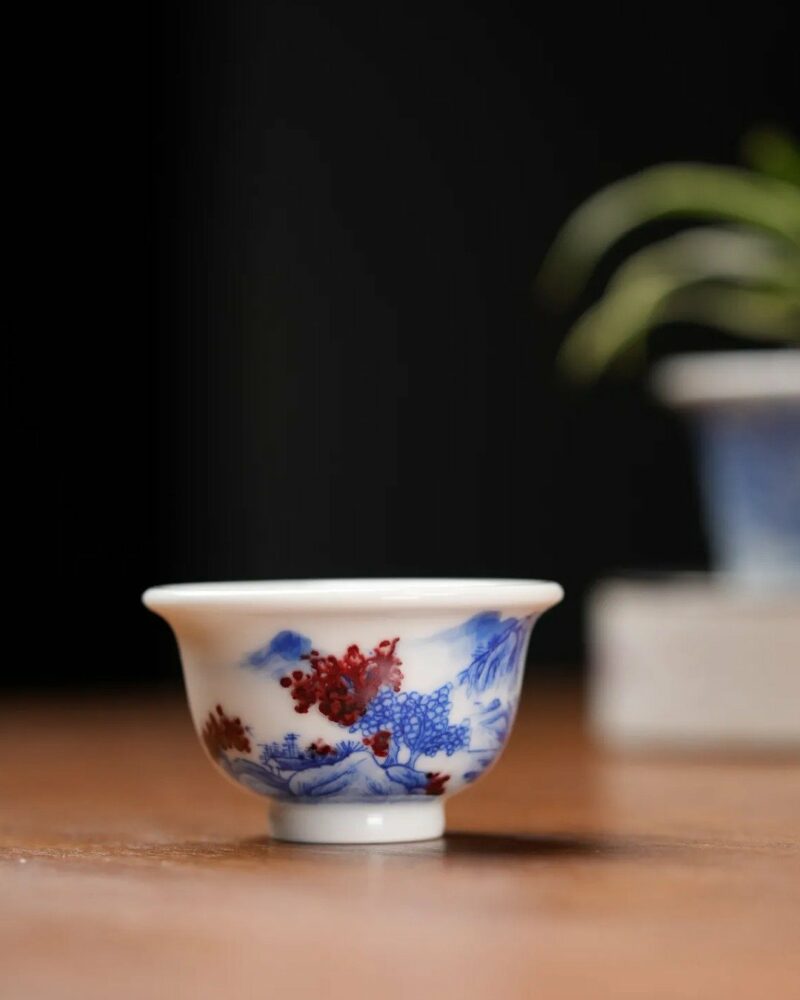 Handmade-Hand-painted-Qinghua-Underglaze-Red-Porcelain-Landscape-50cc-Host-Cup9 Handgefertigte, handbemalte Qinghua-Porzellan-Landschaft mit Unterglasurrot, 50 cc, Gastgeberschale