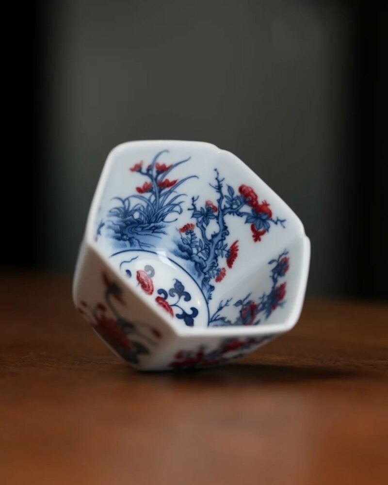 Handmade-Hand-painted-Qinghua-Underglaze-Red-Porcelain-Twelve-Flower-Goddesses-Hexagonal-120cc-Host-Cup7-1 수제 수채화 청화 청자, 12명의 꽃의 여신 문양이 새겨진 육각형 120cc 주인용 잔