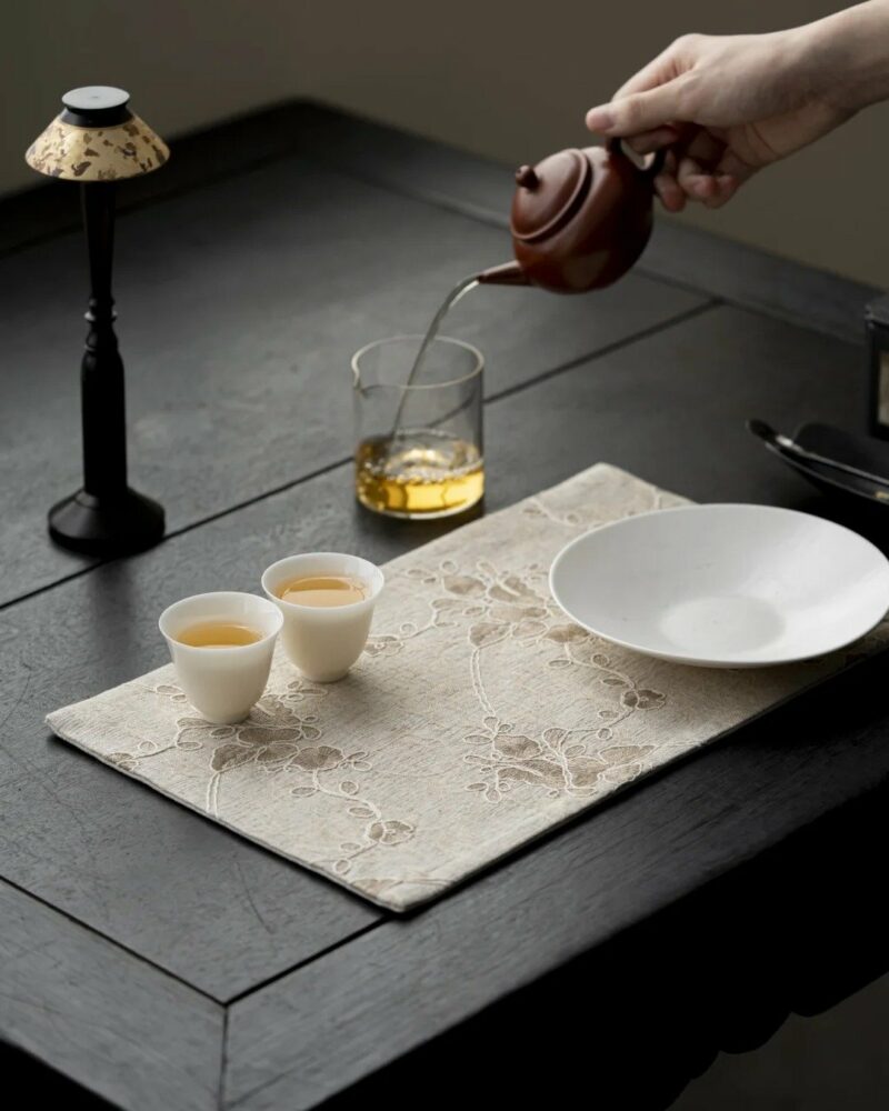 Embroidered-Cotton-and-linen-Ivory-Floral-Tea-Mat1 Embroidered Cotton and linen Ivory Floral Tea Mat