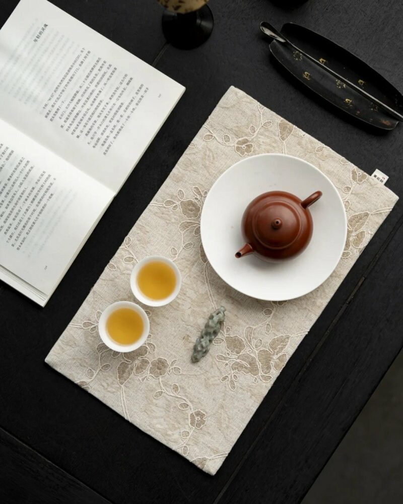 Embroidered-Cotton-and-linen-Ivory-Floral-Tea-Mat2 Embroidered Cotton and linen Ivory Floral Tea Mat