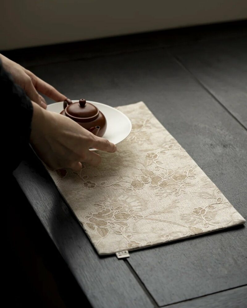 Embroidered-Cotton-and-linen-Ivory-Floral-Tea-Mat4 Embroidered Cotton and linen Ivory Floral Tea Mat