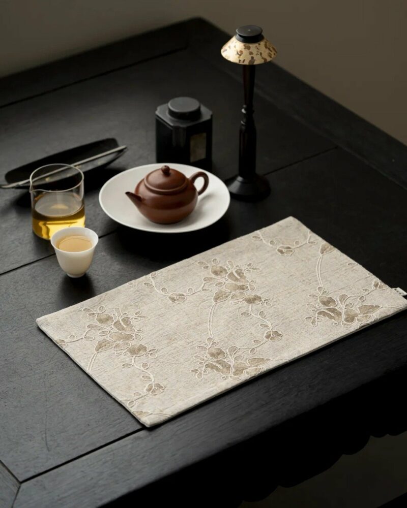 Embroidered-Cotton-and-linen-Ivory-Floral-Tea-Mat8 Embroidered Cotton and linen Ivory Floral Tea Mat