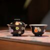 Handmade-Hand-painted-Colourful-Floral-Medallions-on-Black-70ml-Gaiwan-and-50ml-Cup-Gaiwan-Set1 Handmade Hand-painted Colourful Floral Medallions on Black 70ml Gaiwan and 50ml Cup Gaiwan Set