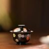 Handmade-Hand-painted-Colourful-Floral-Medallions-on-Black-70ml-Gaiwan-and-50ml-Cup-Gaiwan-Set7 Handmade Hand-painted Colourful Floral Medallions on Black 70ml Gaiwan and 50ml Cup Gaiwan Set