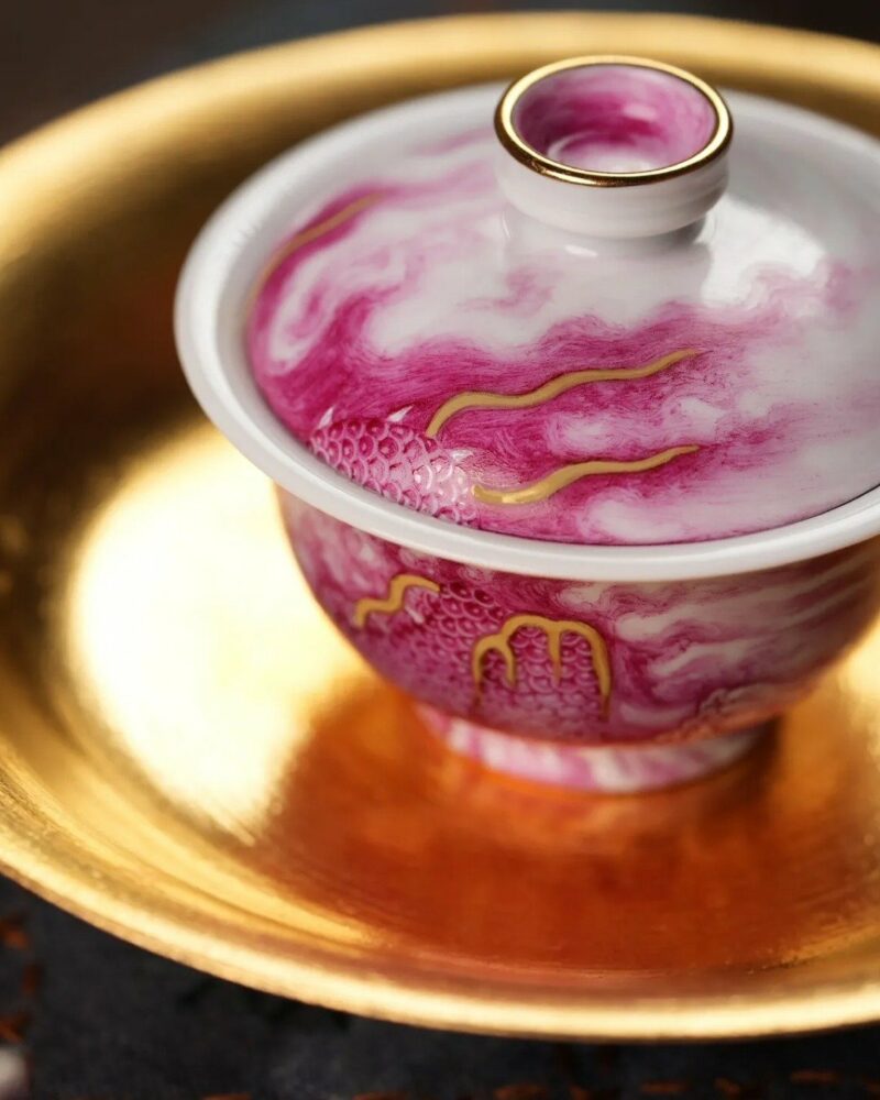Handmade Hand-painted Overglaze decoration Ceramic Ruby Red Flying Dragon 70ml Gaiwan Set