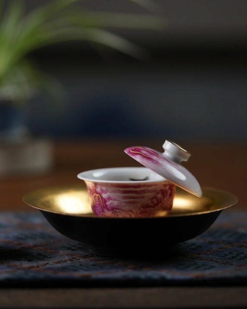 Handmade Hand-painted Overglaze decoration Ceramic Ruby Red Flying Dragon 70ml Gaiwan Set