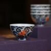Handmade Hand-painted Qinghua  Scrolling Clouds with Red Bats 90ml Host Cup