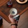 Handmade Hand-painted Qinghua  Scrolling Clouds with Red Bats 90ml Host Cup