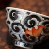 Handmade Hand-painted Qinghua  Scrolling Clouds with Red Bats 90ml Host Cup
